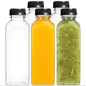 5pcs Reusable Clear Plastic Juice Bottles With Lids